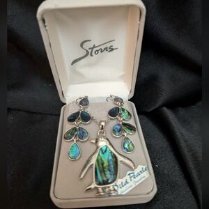 #54. Wild Pearle Abalone Penguin Necklace & Earrings